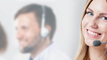 Close-up of a woman working in a call centre